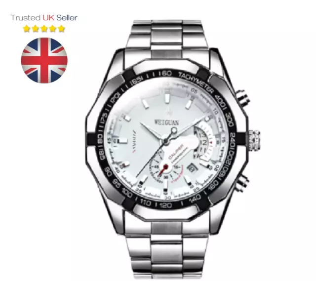 Mens Watch Luxury Stainless Steel Quartz Calendar Luminous Watches UK