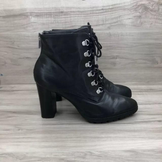 Adrienne Vittadini Ankle Boots Women's 10 Black Leather Lace Up Zip Heel Booties