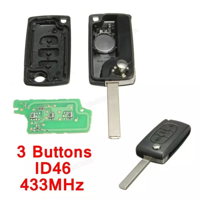 3 Buttons Remote Flip Key Fob ID46 Chip For PEUGEOT 207 307 308 CITROEN BERLINGO