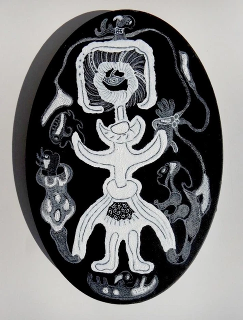 Œuvre Originale Art Brut Jean-Pierre Vanhonsebrouck - Composition Mixte Sur Papier 50/65cm