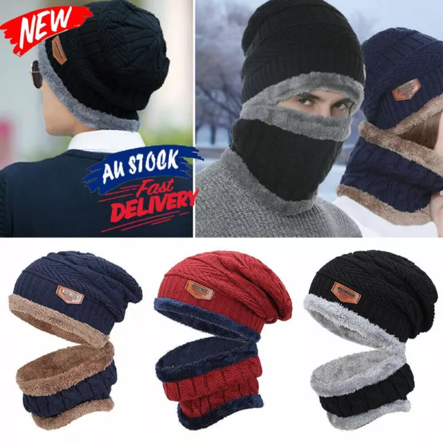 Winter Warm Knit Hat Scarf Set Ear Head Neck Cover Snow Ski Beanie Cap Men Women