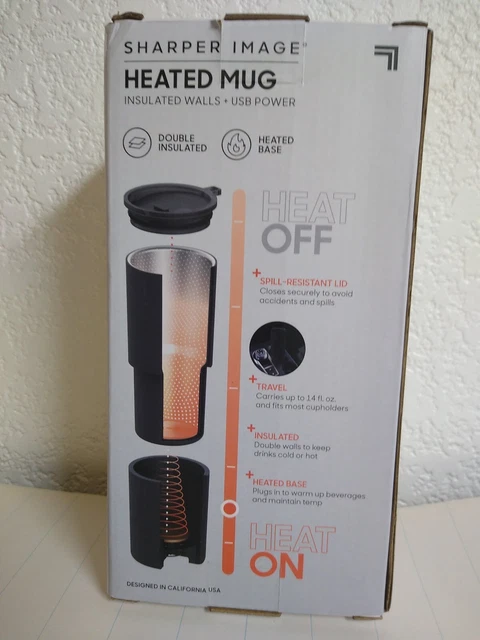 New In Box Sharper Image USB Powered Heated Mug, Double Insulated, Heated Base