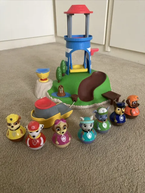 Paw Patrol Offical x 7 Weebles  Pull & Play Seal Island Playset Rare Everest