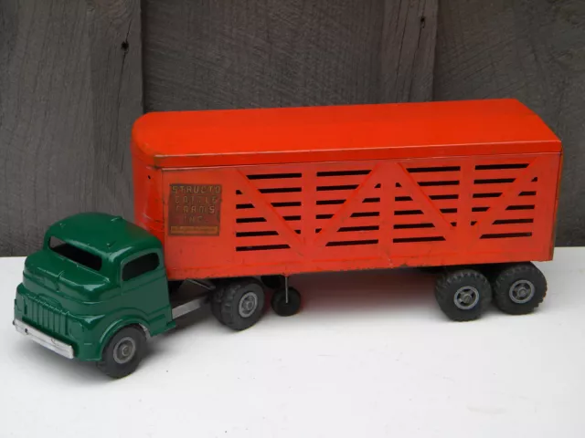 VINTAGE MID 50's STRUCTO CATTLE FARMS SEMI TRUCK WITH LIVESTOCK TRAILER