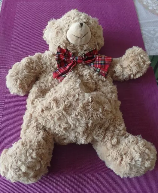 S6 / doudou peluche range pyjama bouillote ours marron noeud carreaux rouge ETAM