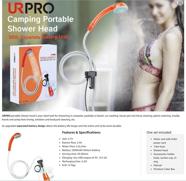 PORTABLE CAMPING OUTDOOR Shower Head Pump Detachabe USB Rechargable