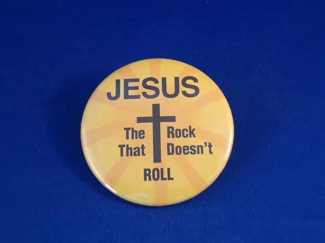 JESUS THE ROCK...BUTTON Christian pin pinback 2 1/4" FAITH NEW! religious church