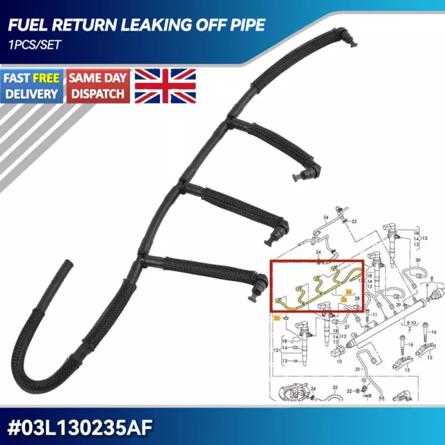 Injector Return Leak Off Pipe Fits For Audi Skoda Seat VW 1.6 TDI 03L130235AF UK