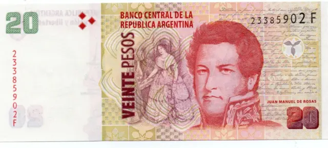 Billete de Argentina 20 pesos (J. Manuel de Rosas) Serie F Sin  circular Ref.302