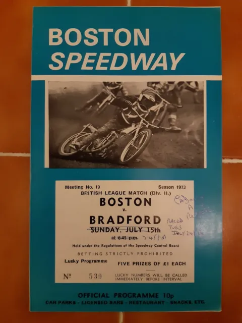 BOSTON vs BRADFORD SPEEDWAY PROGRAMME 24/07/1973 (GOOD CONDITION)