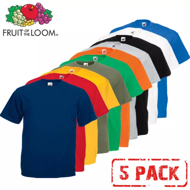 5 Pack Men's Fruit Of The Loom Plain 100% Cotton Blank T Shirt Tee's T-Shirt New