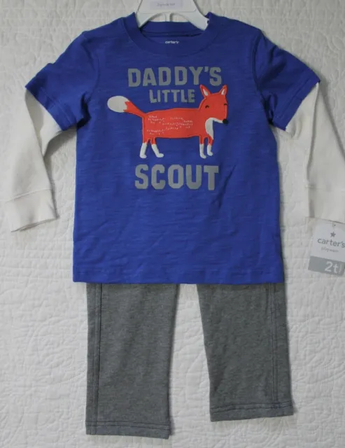 New Carters Boys 2 Pc Set Long Sleeve Shirt Pants Outfit Fox Daddys Scout 12M 2T