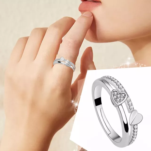 Love Heart Opening Women'S Ring Creative Ring Jewellery Birthday Proposal Gift