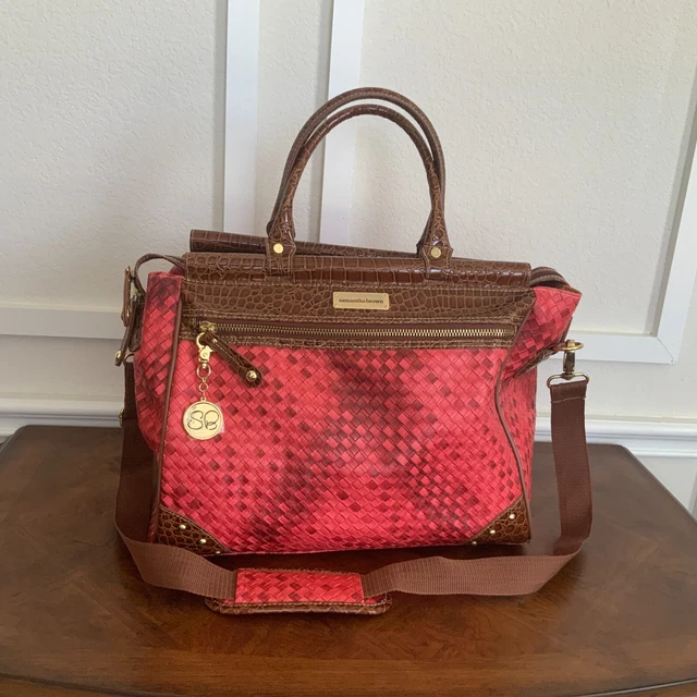 Samantha Brown Red Basket Weave Overnight Travel Bag Carry-On Luggage Bag