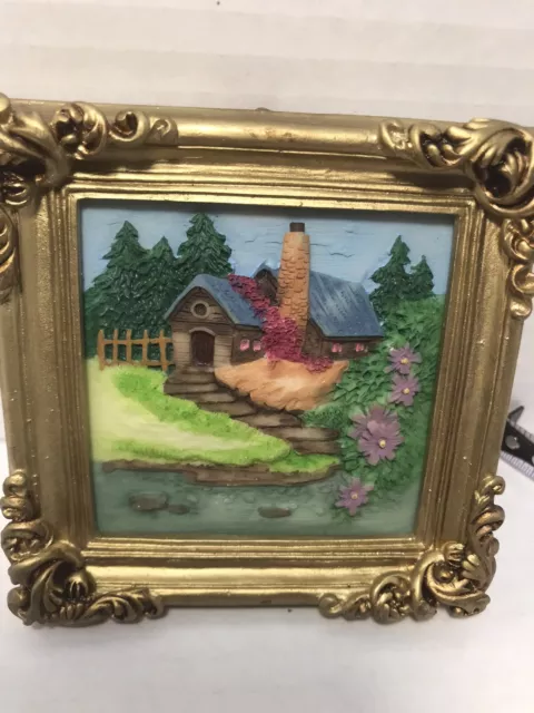 Wall Art 3-D Cottage Core Country Resin Framed Gold, Mini Décor 4x4 Vintage