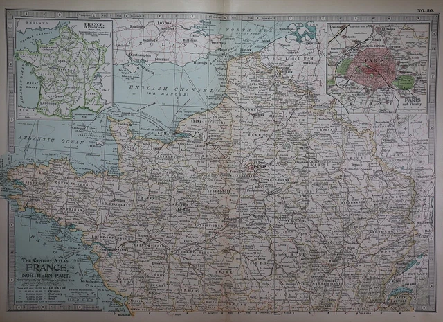 Old 1902 Century Atlas Map ~ NORTHERN FRANCE ~ (12x16) -#1149