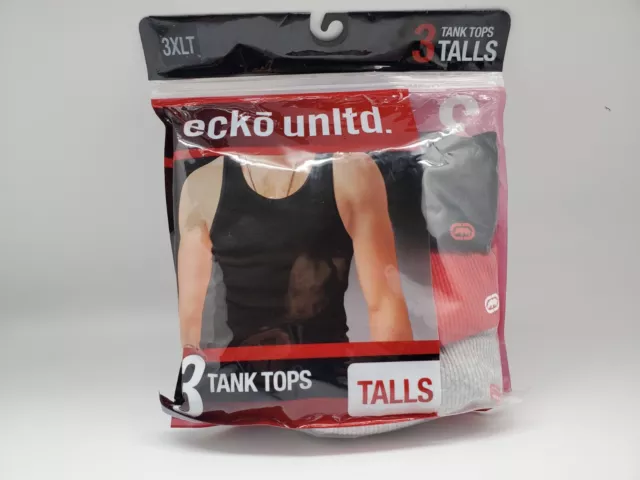 ECKO UNLTD 3 Pack Men Bigs & Talls XL 2X 3X 4X Logo Ribbed Tanks Gray Black Red