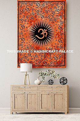 Indian Om Mandala Print Orange Tapestry Wall Hanging Poster Gypsy Boho Decor