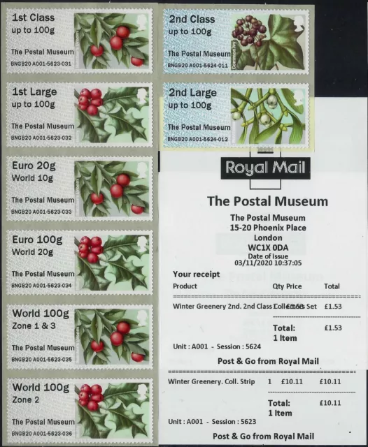 Post & Go 2020 Winter Greenery Postal Museum A001 R20Yal Cl20Ss R17Yal Collector