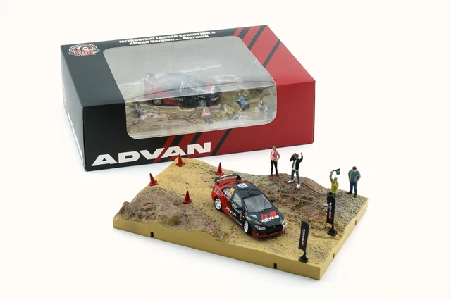 MITSUBISHI LANCER EVO X Rally ADVAN + Mud Diorama + Zubehör ** BM ...