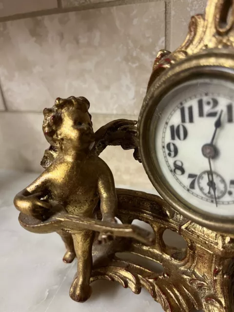 Antique 1890s Victorian Figural Cherub Mantle Clock With 4 Patents On Back 2