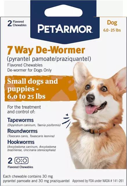 Dog 7 Way De-Wormer Chewables - Tapeworm, Roundworm, Hookworm Treatment