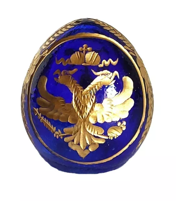 Copie œuf Fabergé bleu en verre petit taille - Avec un aigle