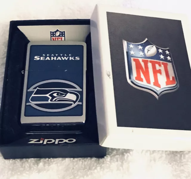 Rare Zippo "Seattle Seahawks" Nfl Lighter, Brushed Chrome, Free Ship 24631 New