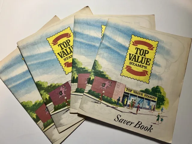Top Value Saver Book Lot of 4 Books with Stamps 1966 era MCM Grocery Store