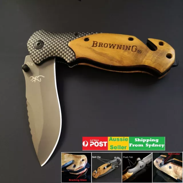 Browning X50 Folding Pocket knife outdoor knives camping Fishing Brown AU Stock