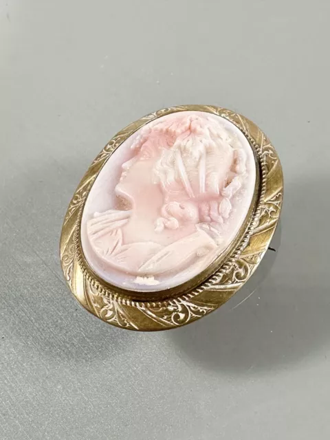 ANTIQUE GOLD FILLED Victorian Cameo Pressed Pink Milk Glass Pin Brooch ...