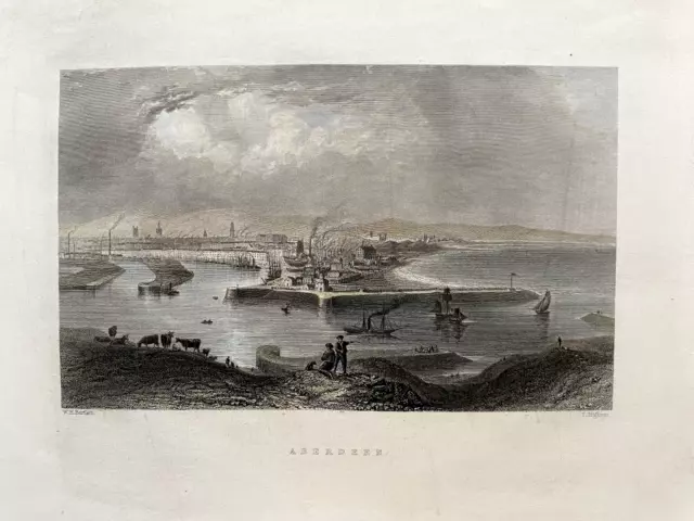 1840 Antique Print; Aberdeen, Scotland after Bartlett