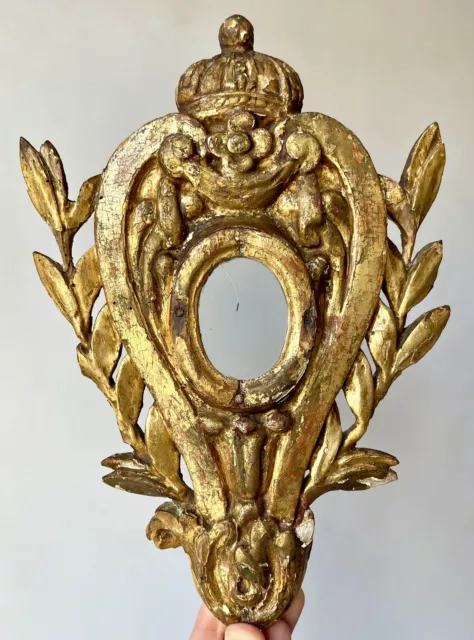 Ancien reliquaire ostensoir en bois sculpté doré XVII 17 statue ornement église