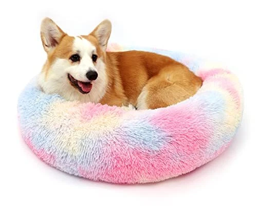 Dog Bed Calming Dog Beds for Small Medium Large Dogs - Round Donut Washable D...