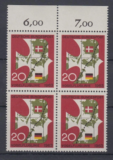 Bund 399 mit Oberrand 4er Block Vogelfluglinie 20 Pf postfrisch
