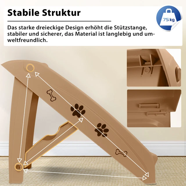 Hundetreppe Haustiertreppe Klappbar 4 Stufen Auto Katzentreppe Steighilfe Braun 5