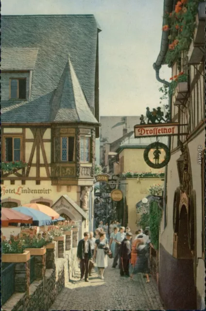 Ansichtskarte Rüdesheim (Rhein) Drosselgasse belebt 1972 2