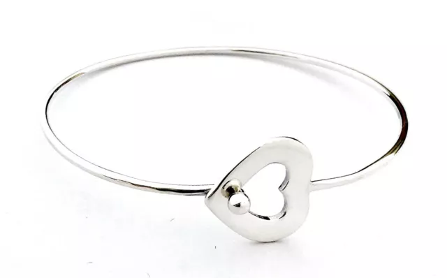 Solid 925 Sterling Silver Cut Out Love Heart Slave Bangle Bracelet