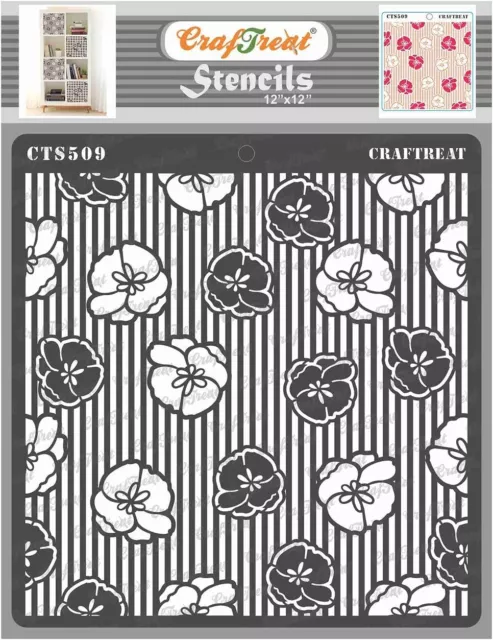 CrafTreat Stencil da parete fiore anemone per pittura su legno, parete, piastrelle, carta a