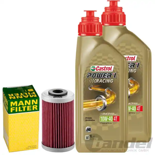 2x1L CASTROL POWER 1 10W40 ÖL+ MANN ÖLFILTER passend für KTM DUKE RC 125 200 390