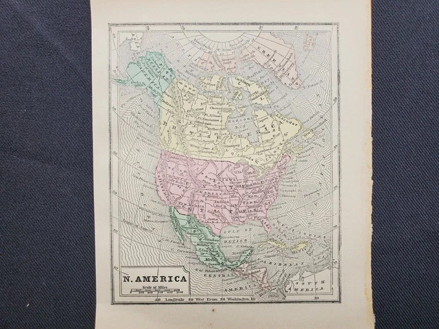 1859 Morse Gaston Map - North America Canada United States -100% Genuine Antique