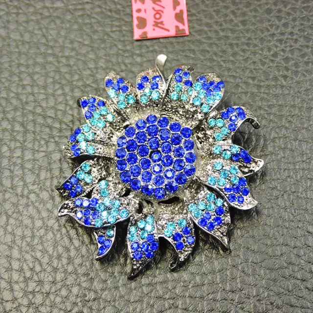 New Blue Bling Flower Rhinestone Crystal Betsey Johnson Charm Brooch Pin