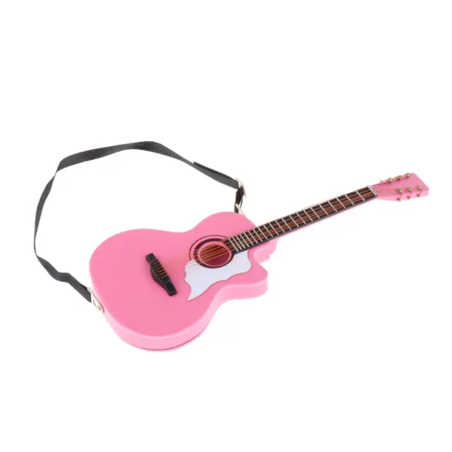 Klassisches Gitarrenmodell Pink mit Ständer im Maßstab 1:6 aus Holz, Dekor
