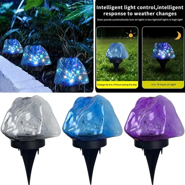 New Colourful Garden Stone Solar Powered LED Lights Lamp Gem Buried U1M0