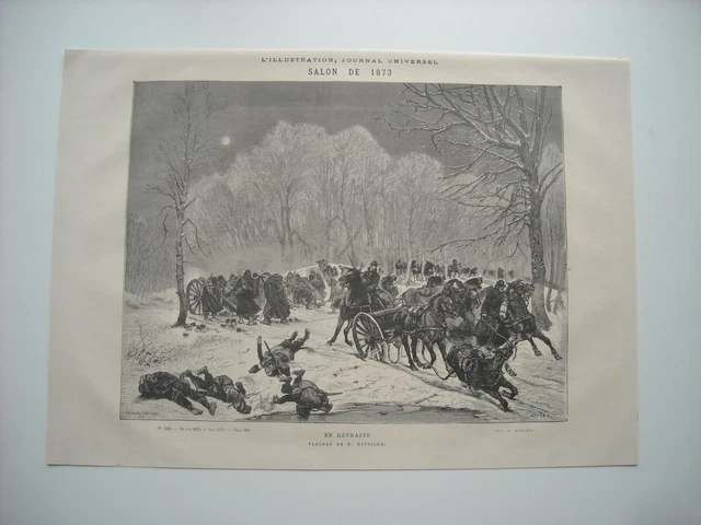 Gravure 1873. Salon. En Retraite. D’apres Le Tableau De M. Detaille.