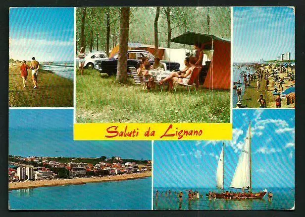 Lignano Sabbiadoro ( Udine ) : Campeggio -  cartolina viaggiata nel 1975