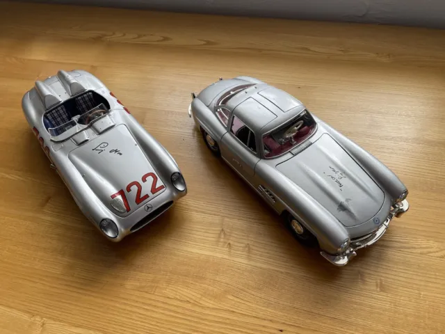 2x Certificated Signed Stirling Moss 1955 Mille Miglia 1/18 Model Mercedes Cars