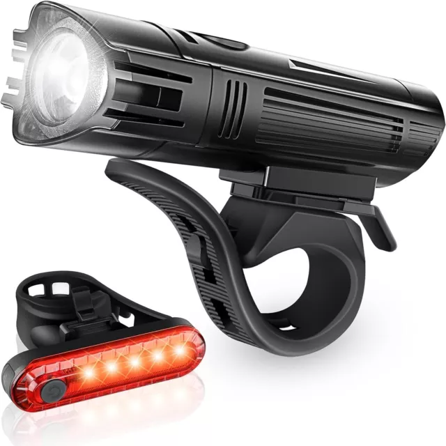 Super Bright Bike Light Set, Powerful LED USB Rechargeable Front Headlight and B