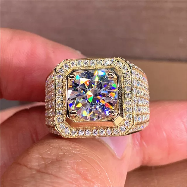 Men's 2 Carat Zircon Crystal Ring 925 Sterling Silver Rings 18K Gold Color Rings