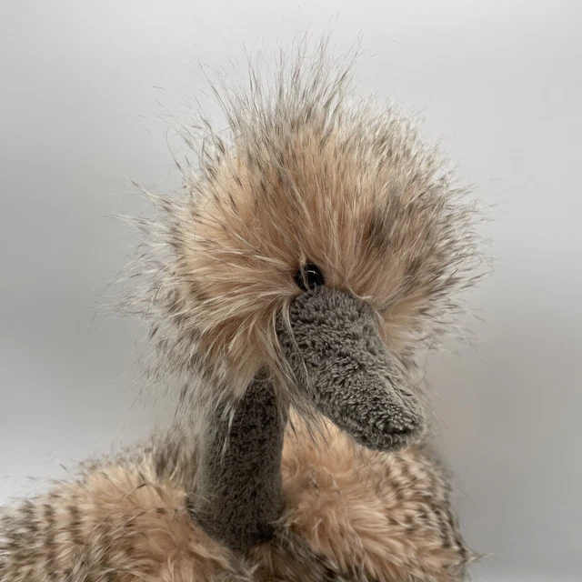 Jellycat Pom Pom Bird Odette Ostrich Pink Gray Emu Stuffed Animal Fuzzy Fluffy